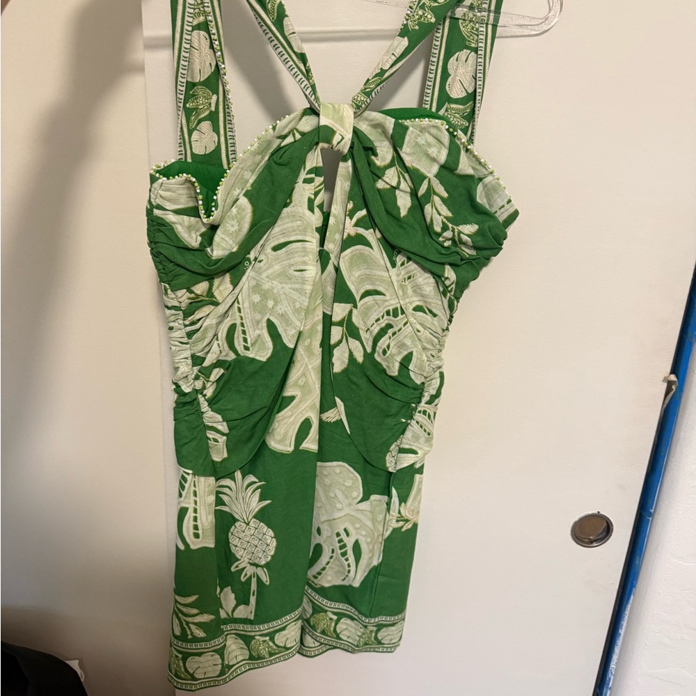 FARM Rio Green and White Mini Dress